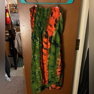 Swimsuit cover up. Strapless dress. Long tie-die skirt.